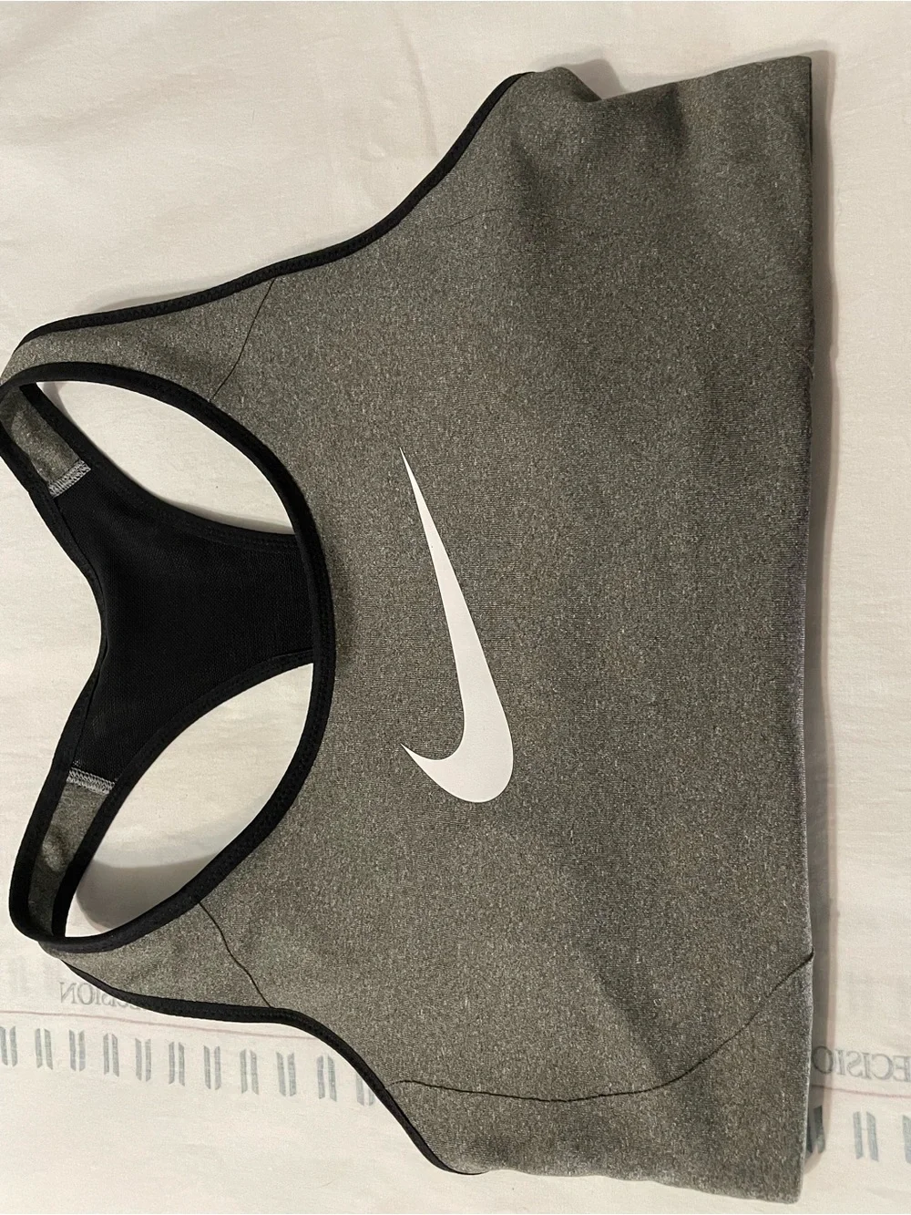 Nike Gray and Black Racerback Sports Bra with White Swoosh